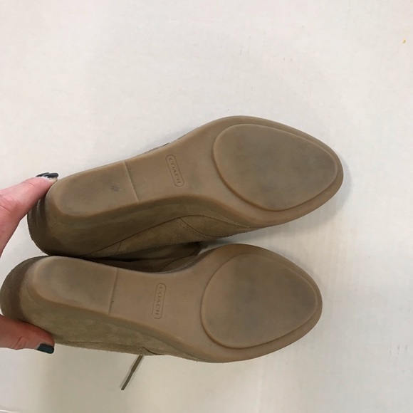 Coach Cassy tan nude suede leather wedge tie ankle boots booties 8.5 - Picture 8 of 15